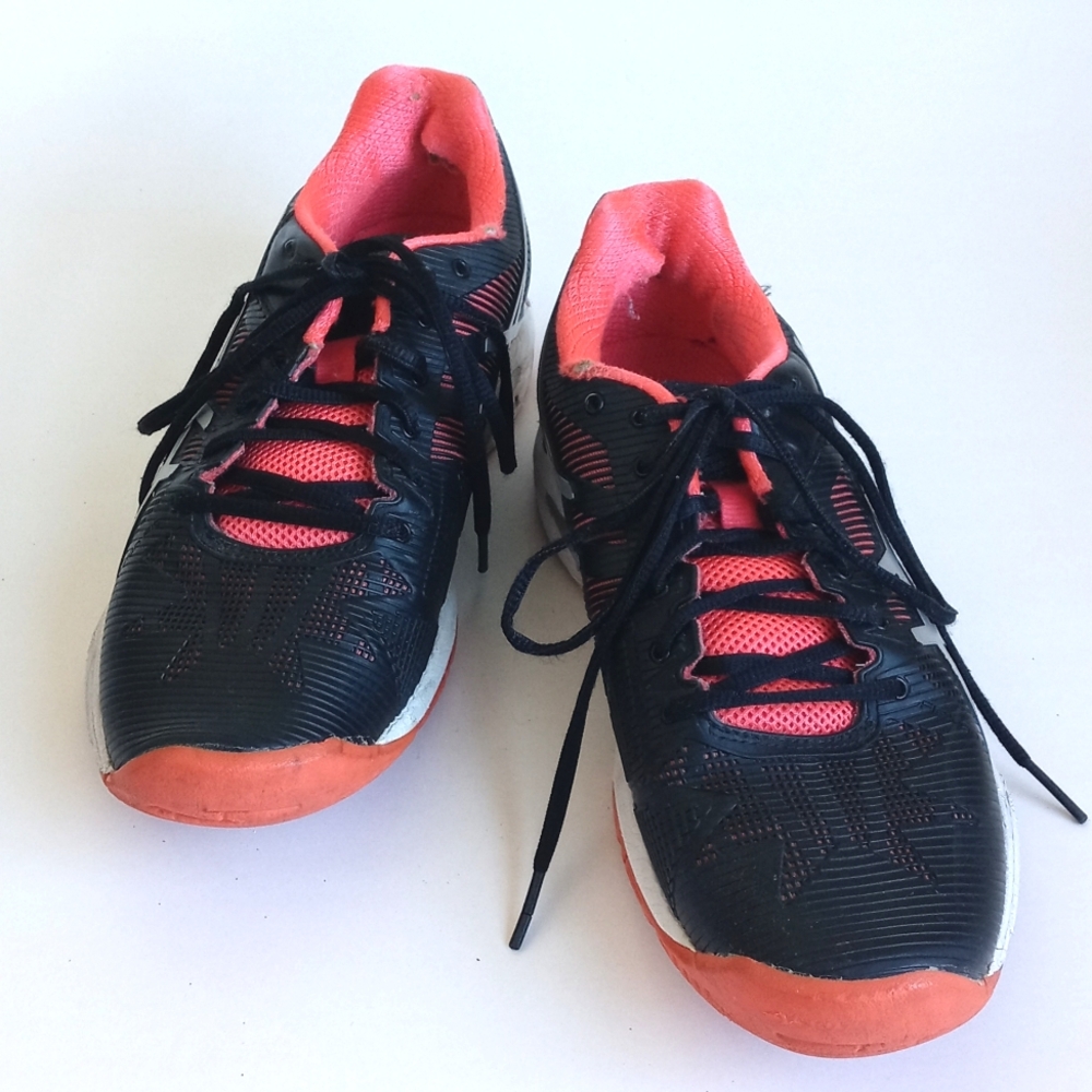 Asics Gel Solution Speed 3 Black and Coral Athletic Sneakers Shoes 7.5